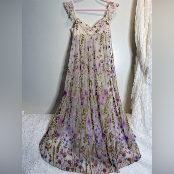 Free People Daphne Embroidered Slip Pretty Colorful Mesh Maxi Dress - Picture 4 of 8